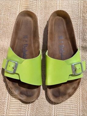 Birkenstock Betula Lime Green Slide Sandals with Buckle